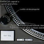 Gramofon-stroboskop-otáčky kontrola rychlosti otáčení dle řady strobo-zrcátek