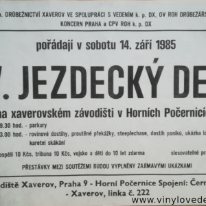Plakát, plakáty dostihy-parkur-lovecká jízda-karetní skákání-steeplechase, dostihy poníků, Praha-Horní Počernice-Xaverov-1985-koně, závody, dostih