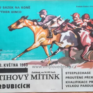 Plakát koní-kvalifikace Velká pardubická, 1983, Emil Kotrba