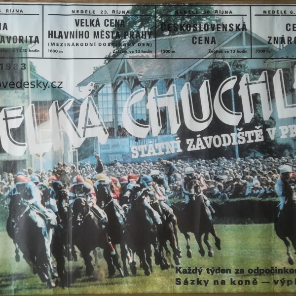 Plakát koně,dostihy,Praha-Velká Chuchle,1983,říjen