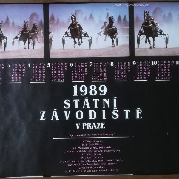 Plakát koní, kalendář 1989, klusácké dostihy