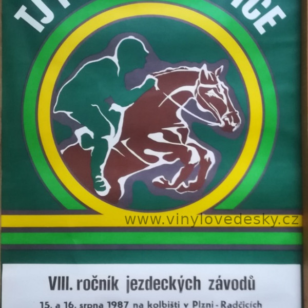 Plakát koně-jezdecké závody-jízda na koni-skokové soutěže-Plzeň-Radčice-1987-koně-skoky-závody