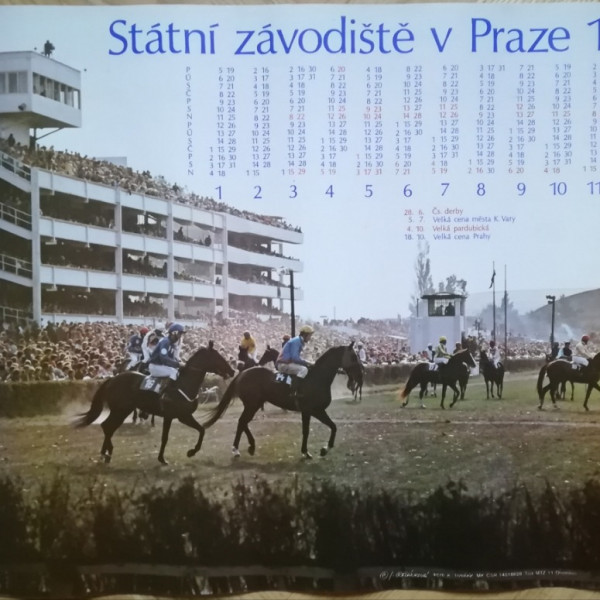 Kalendář dostihů koní. Dostihové-dny-Praha-Karlovy Vary-Velká pardubická, Velká cena Prahy 1987 státní závodiště v Praze